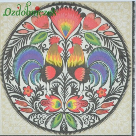 Serwetka do Decoupage łowickie koguty w kółku 1 szt.