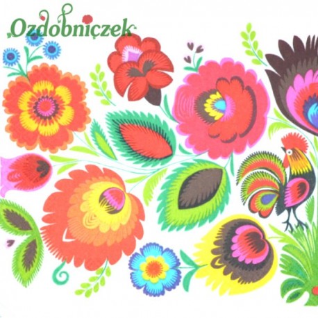 Serwetka do Decoupage łowickie kwiaty i kogucik 1 szt.