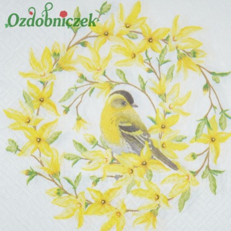 Serwetka do Decoupage ptak sikorka wianek forsycje 1 szt