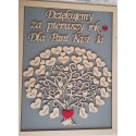 Drzewko podziękowanie dla nauczycieli SERCA ze sklejki, tło szare, w ramce