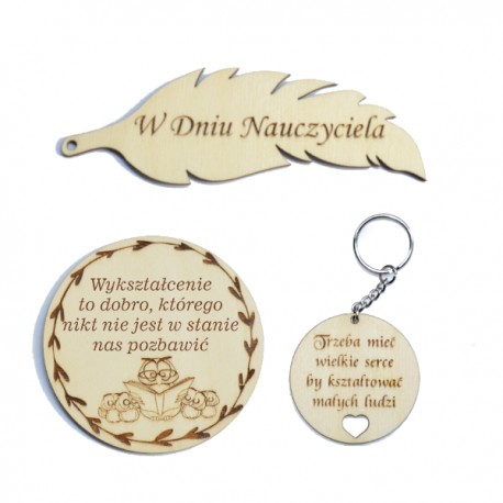 Zestaw brelok zakładka podkładka pod kubek dla nauczyciela