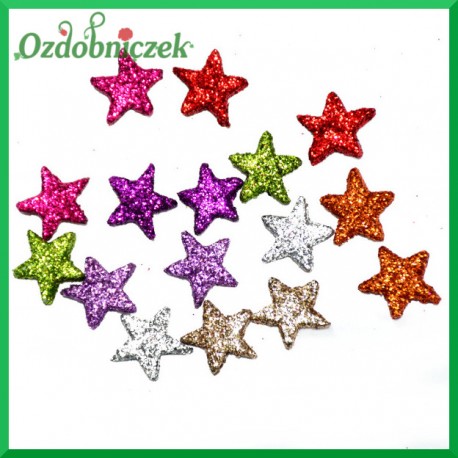 GWIAZDKI brokatowe malutkie KOLOROWE 1,7cm/144szt.