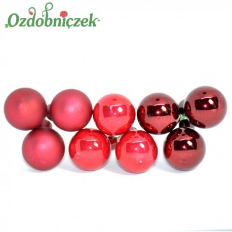 Bombki szklane 3 odcienie na druciku 2cm/36 szt - ŚWIĄTECZNA CZERWIEŃ