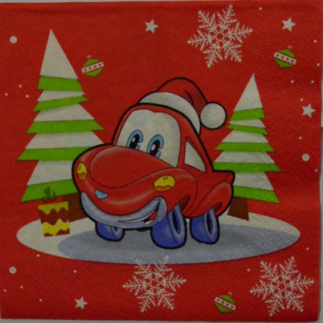 Serwetka do decoupage CZERWONE AUTKO CHOINKI 1szt.