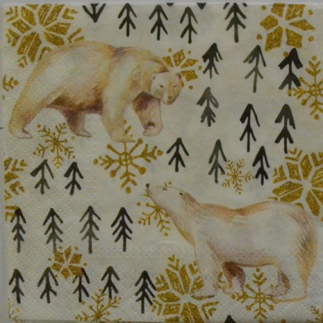 Serwetka do decoupage NIEDŹWIEDZIE CHOINKI SNIEŻYNKI 1szt.