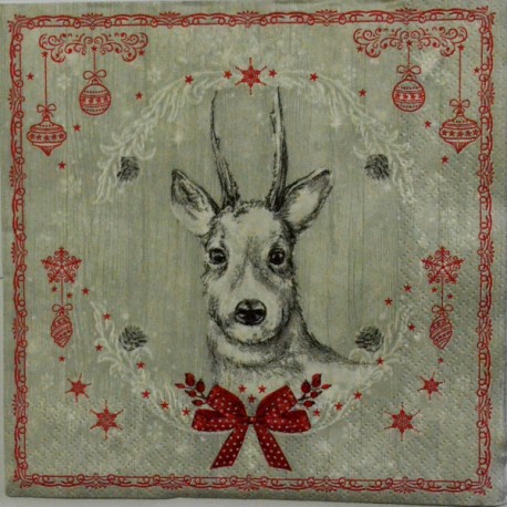 Serwetka do decoupage JELONEK CZERWONA KOKARDA 1szt.