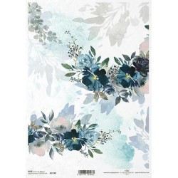 Papier ryżowy A4 R1730 niebieskie kwiaty, narożnik