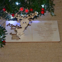 Kartka drewniana na święta życzenia z RENIFEREM + koperta, Twój podpis