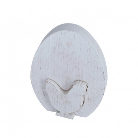 Jajko z kurką stojące drewniane BIAŁE 1 szt -15 cm