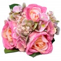 Bukiet hortnesja z różami 6szt róż fiolet