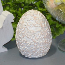 Jajko białe ze złotymi floresami - ozdobne, stojące