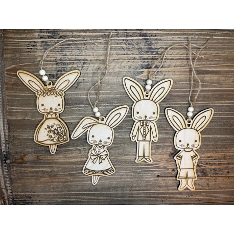 Króliczki pastelowe drewniane zawieszki, para