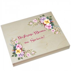 Drewniane pudełko na czekoladki Merci z okazji Dnia Matki wzór nr1