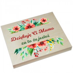 Drewniane pudełko na czekoladki Merci z okazji Dnia Matki wzór nr2
