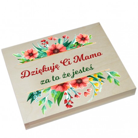 Drewniane pudełko na czekoladki Merci z okazji Dnia Matki wzór nr1