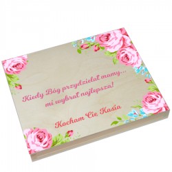 Drewniane pudełko na czekoladki Merci z okazji Dnia Matki wzór nr4