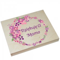 Drewniane pudełko na czekoladki Merci z okazji Dnia Matki wzór nr6