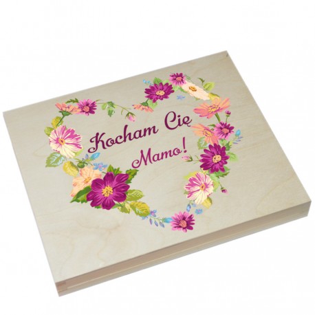 Drewniane pudełko na czekoladki Merci z okazji Dnia Matki wzór nr6