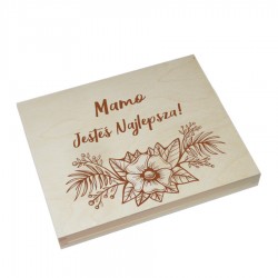 Drewniane pudełko na czekoladki Merci z okazji Dnia Matki wzór nr8