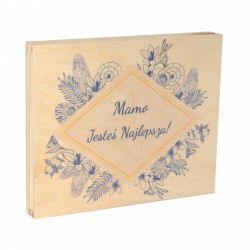 Drewniane pudełko na czekoladki Merci z okazji Dnia Matki wzór nr9
