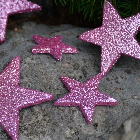 Gwiazdki brokatowe 24 szt.- RÓŻOWE