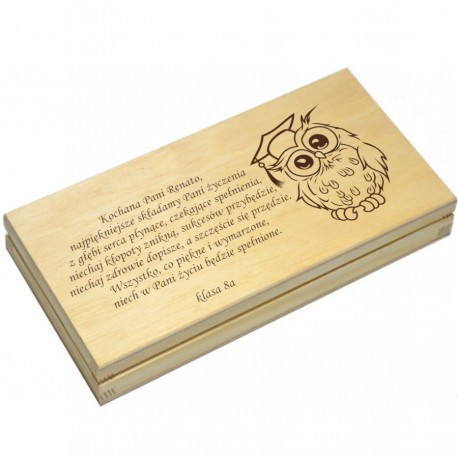 Drewniane pudełko na czekoladę na Dzień Nauczyciela z nadrukiem uv DUŻO WZORÓW 