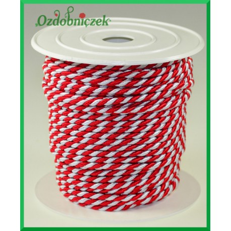 Sznurek oplatany 3,2mm / 1mb biało-czerwony