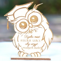 Sowa z grawerem na podstawce statuetka mała Dzień Nauczyciela