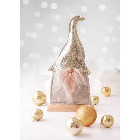 Skrzat 39cm RÓŻOWO-SZARY wysoka czapka