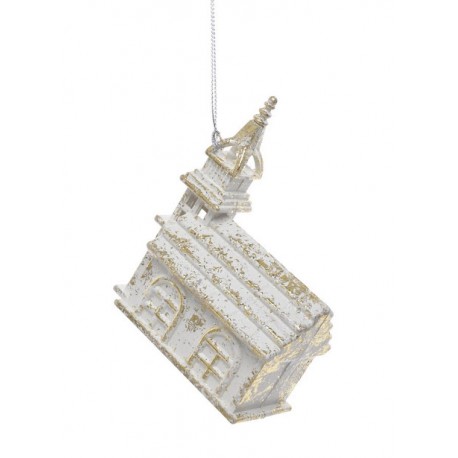 Kościoł zawieszka 9,5cm biało złoty