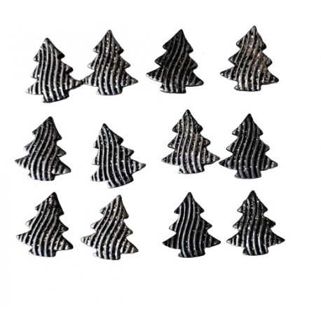 Choinki czarno srebrne na przylepcu 12sztuk