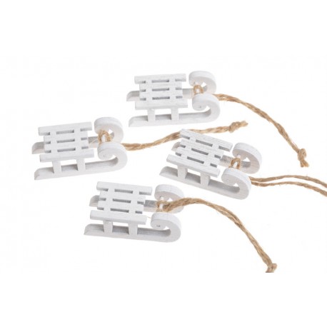 MINI SANKI drewniane białe ZESTAW 5cm/4szt.