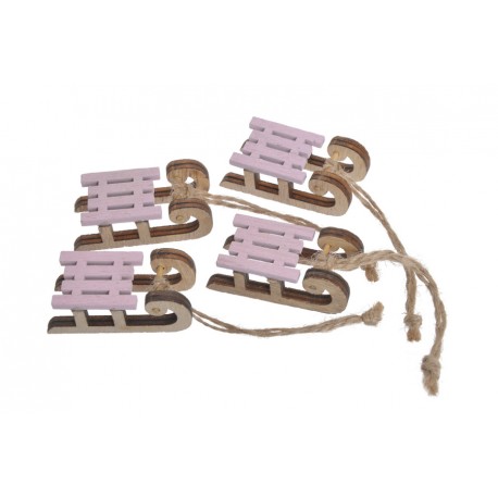 MINI SANKI drewniane różowe ZESTAW 5cm/4szt.