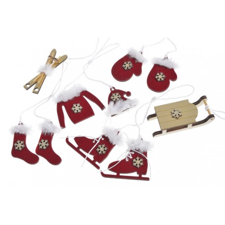 Drewniane kształtki zimowe 7 elementów BORDO WELUR ZŁOTO