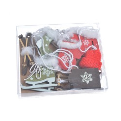 Drewniane kształtki zimowe 7 elementów CZERWIEŃ ZIELEŃ SZARY