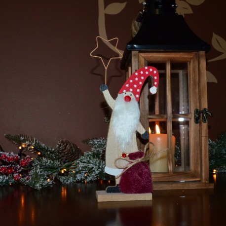 Mikołaj drewniany chudy z gwiazdką 23cm