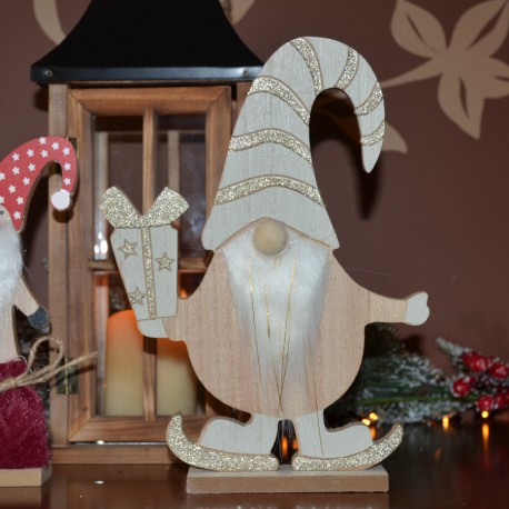 Skrzat drewniany z prezentem beżowy 25cm