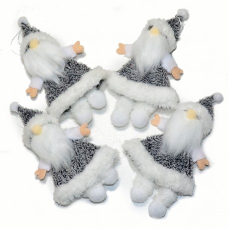 Krasnal w szarym kożuszku 16cm zawieszka 4szt.