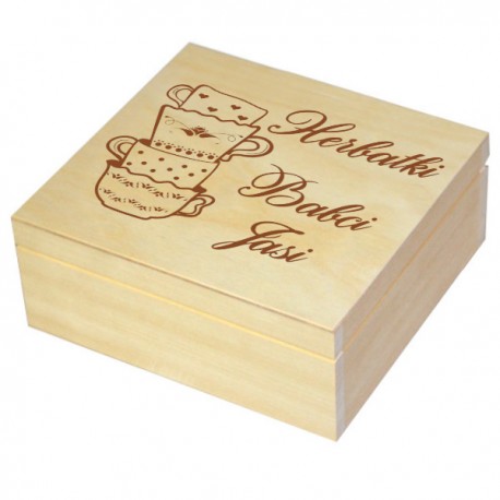 Drewniane pudełko z grawerem na Dzień Babci, Dzień Dziadka DUŻO WZORÓW, kwadrat, bejca 