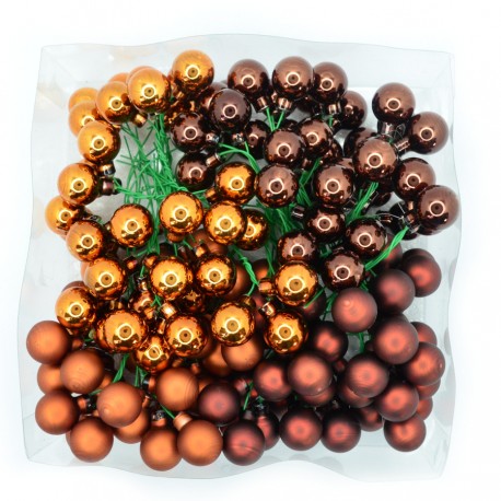 Bombki szklane na druciku matowo-błyszczące ODCIENIE BRĄZU 2cm/144 szt