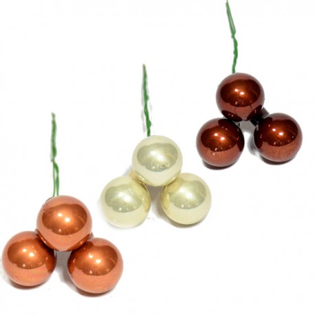 Bombki szklane na druciku KREMOWO/BRĄZOWO/CZEKOLADOWE  2cm/36szt
