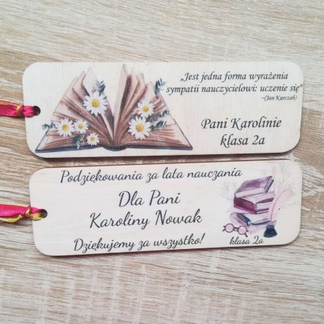 Zakładka do książki, z grawerem "W Dniu Nauczyciela", ze sklejki 