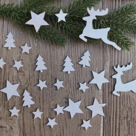 KSZTAŁTKI brokatowe MIX wzorów BIAŁE 24szt.