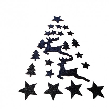 KSZTAŁTKI brokatowe MIX wzorów CZARNE 24szt.