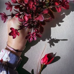 Mini kwiatuszki i listki ozdobne bordowe - gałązka 