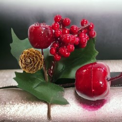 Mini gałązka igliwie dzika róża jabłko jarzębina szyszka 12cm (KGB1628)