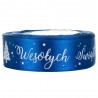 Tasiemka SATYNOWA NIEBIESKA z nadrukiem WESOŁYCH ŚWIĄT 25mm/23mb