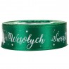 Tasiemka SATYNOWA ZIELONA z nadrukiem WESOŁYCH ŚWIĄT 25mm/23mb