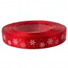 Tasiemka SATYNOWA CZERWONA z nadrukiem śnieżynek 12mm/23mb
