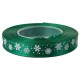 Tasiemka SATYNOWA ZIELONA z nadrukiem śnieżynek 12mm/23mb